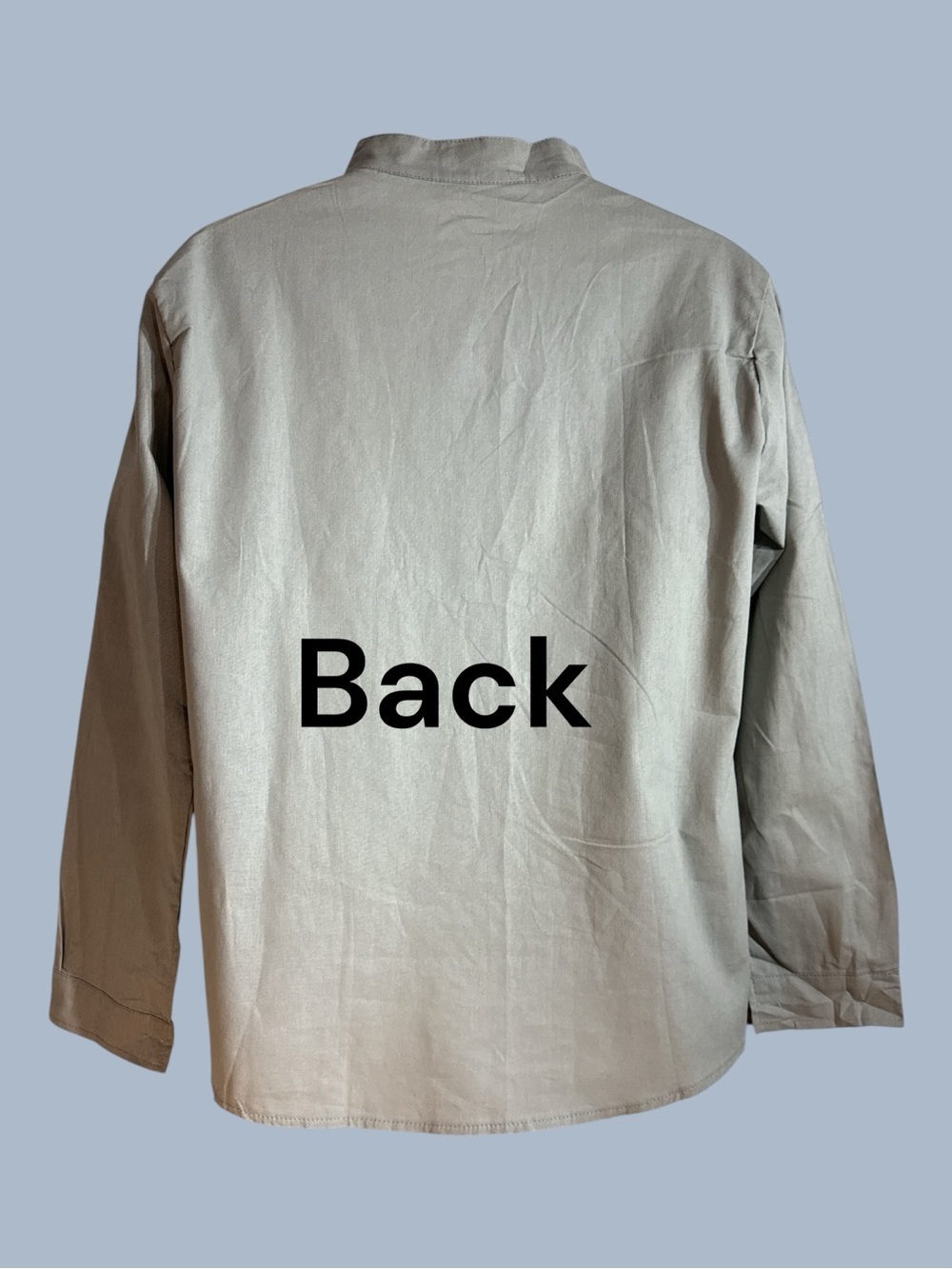 Band Collar 100% Cotton Linen Long Adjustable Sleeve Button Front Shirt Gray M - Picture 5 of 8